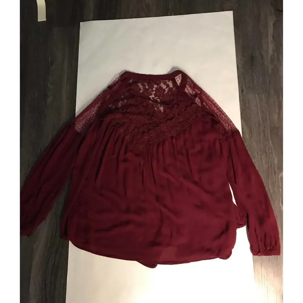 American Eagle Outfitters Burgundy Gauze Lace Top S Boho Coquette Girl Fairycore
